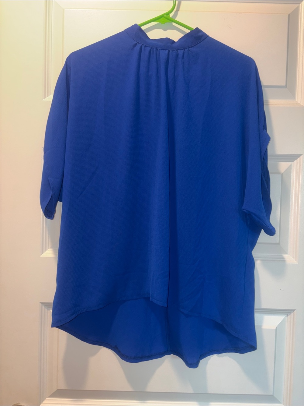 Royal Blue Short Sleeve Blouse - Hi neck and hi low